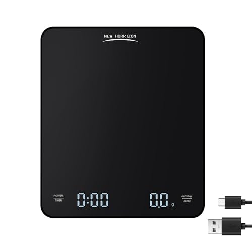 New Horrizon Rechargeable Digital Food Scales, scales kitchen, digital scale, precision scale, 0.1g x 3000g Food Scale LCD display, Coffee Scales