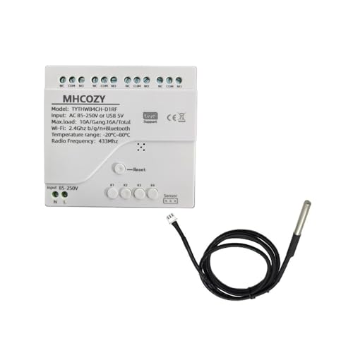 Tuya app WiFi Temperature Sensor Controller,Phone Monitor and Control Temperature Anywhere,4 Channel 110v 10A Dry Contact Relay Switch,Compatible with Alexa Google Home