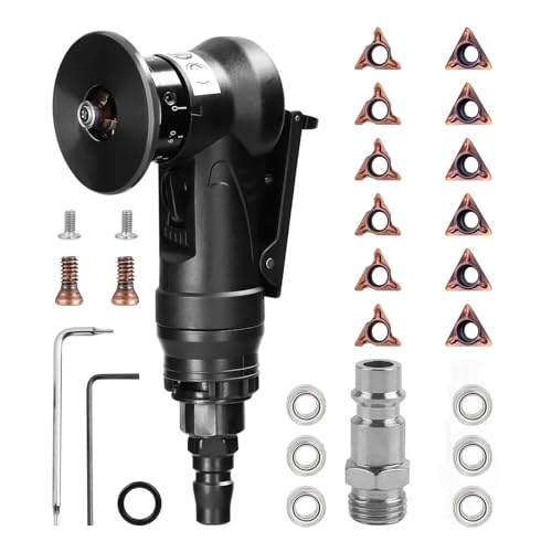Pneumatic Chamfering Tool Handheld, Mini Air-Powered Chamfering Machine Trimming, 30000 RPM 45° Arc Corner with 1/4 Inch Air Inlet for Trimming Chamfer Deburring (C&R Angle Blades) C&R Angle Blades