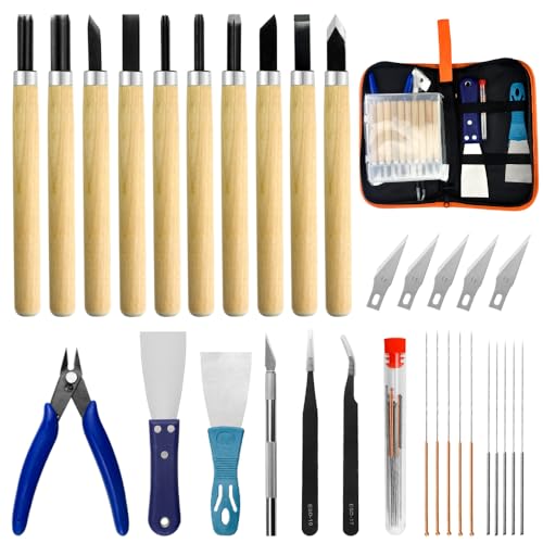 31PCS 3D Printer Accessories Tool Kit 3D Print Tool Kit Cleaning needle Pliers Tweezers Scraper Cleaning Knife Carving Chisel for 3D Printing Removing Cleaning Finishing