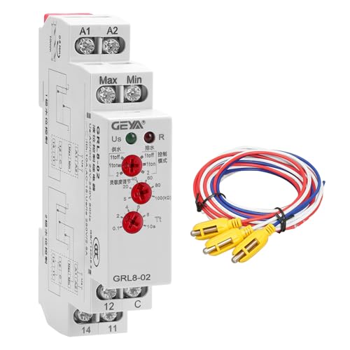 Liquid Timer Control Relay Electronic Liquid Level Controller 10A (GRL8-02+Sensor,AC/DC24V-240V) AC/DC24V~240V GRL8-02+Sensor
