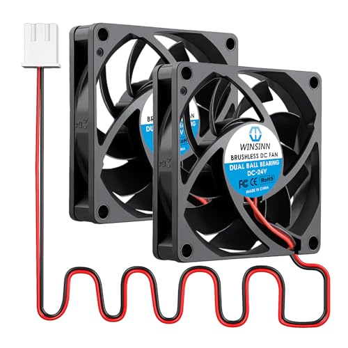 WINSINN 70mm 24V Fan - Dual Ball Bearing 4500 RPM 7015 Cooling Fan Replacement for 3D Printers/Industrial Equipment, 30cm Cable with XH2.54-2PIN, Brushless 70x15mm (2Pcs)