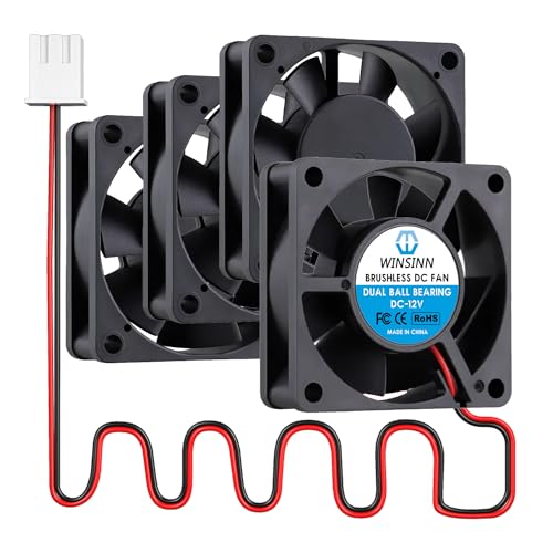 WINSINN DC 60mm Fan 12V 6020 Dual Ball Bearing Brushless Cooling 60x20mm 2PIN (Pack of 4Pcs)