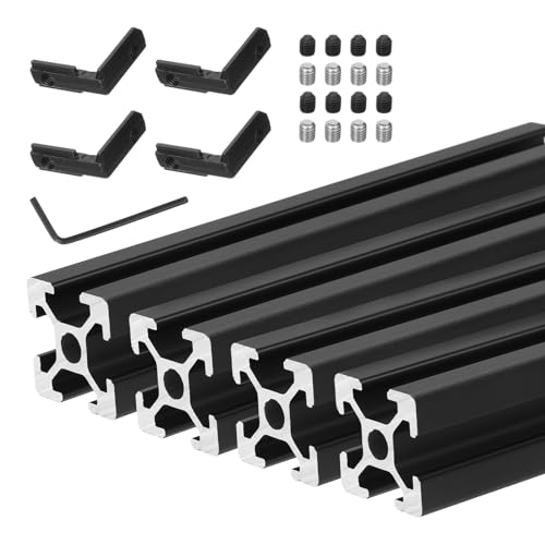 sourcing map 4 Pcs T Slot 2020 Aluminum Extrusion Profile European Standard 150mm x 20mm Anodized Black Linear Rail Extrusion Frame for 3D Printer, CNC, DIY