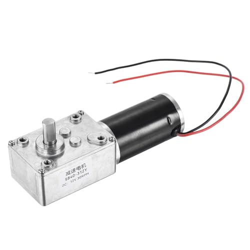 sourcing map DC 12V 30RPM Worm Geared Motor 8mm D Shaft Reduction Electric Motor Reducer High Torque Low Speed Mini Turbine Worm Motor With Wire