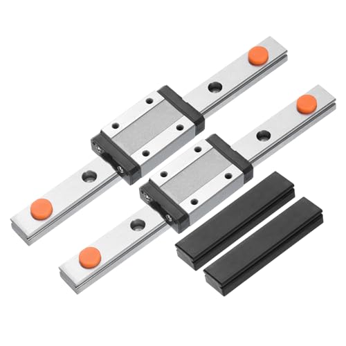 sourcing map 2pcs MGN12 150mm Linear Guide Rail with 2pcs MGN12H Sliding Carriage Block Bearing Steel and 2pcs Plastic Mini MGN12 Linear Guide for DIY 3D Printers and CNC Machine, Black