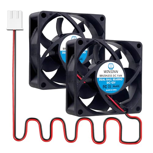 WINSINN DC 70mm Fan 12V 7025 Dual Ball Bearing Brushless Cooling 70x25mm 2PIN (Pack of 2Pcs)