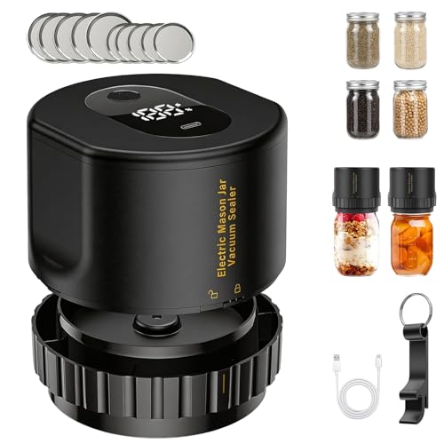 Electric Mason Jar Vacuum Sealer Kit, 3 in 1 Cordless Vacuum Sealer Machine for Wide & Regular Mouth,Seal Containers with Can Opener, Lids for Food Storage and Fermentation 4.1"*3.8" Black