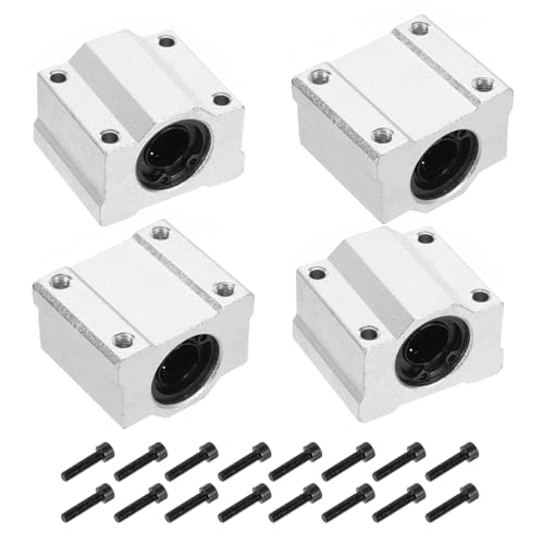 sourcing map 4PCS SCS12UU Linear Motion Ball Bearing Slide Bushing Aluminum 41mm Long Linear Roller Bearing Slide Block for 12mm Round Shaft Rod in 3D Printer, CNC Machine, Silver Tone
