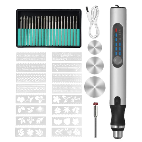 40PCS Electric Engraving Tool Kit, Mini Engraving Pen, USB Rechargeable Mini Engraver with 20 Drills and Templates, Etching Pen, Electric Carving Tools for Glass Wood Metal Stone Nails Jewelry