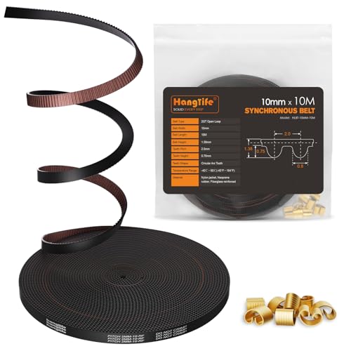HANGLIFE GT2 Timing Belt with Copper Buckle - 3D Printer Open Synchronous Belt (2mm Pitch) 3D Printer Accessories - 10mm x 10M (32.8ft)