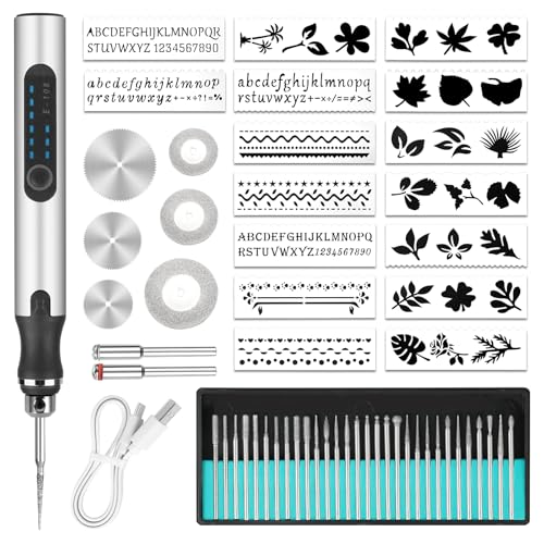 Ainiv Electric Engraving Tool Kit, USB Cordless Rechargeable Engraving Pen, Mini DIY Engraving Tool Kit, 30 Drill Rotary Carving Tools for Carving Glass Wood Metal Stone Plastic Jewelry, Silver Silver-electric Engraving Tool Kit
