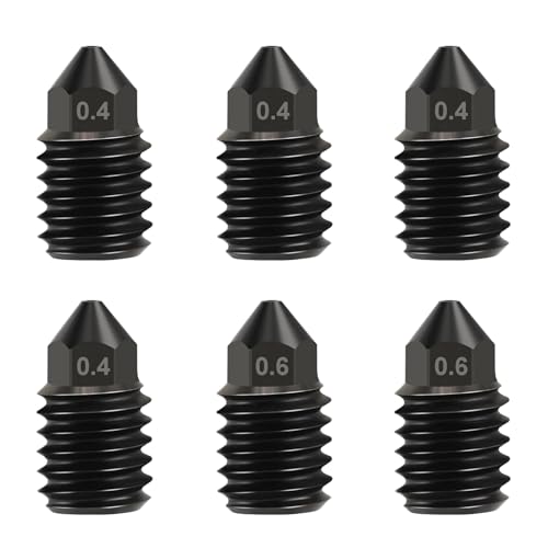 Pack of 6 hardened steel nozzle for Bambulab X1/X1C/X1E/P1P/P1S, 4 pieces 0.4 mm, 6 pieces 0.6 mm hardened steel extruder hotend nozzles for Bambu Lab X1/X1C/X1E/P1P/P1S 3D printers