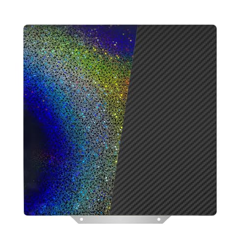 Rainbow PEY+Carbon Fibre PET Printing Plate 330 x 330 mm, Smooth Holographic PEY PET Spring Steel Print Bed for QIDI X-max 3 for Elegoo Neptune 3 Plus/Neptune 4 Plus/for Tronxy X3S/X5SA/X5SA 330x330mm PEY Starry+PET Carbon Fiber