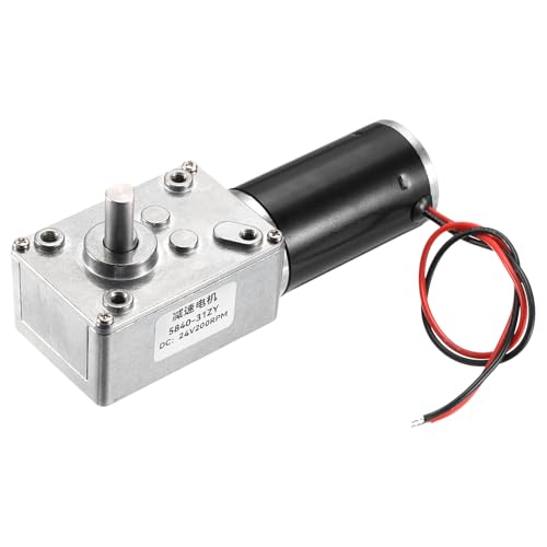sourcing map DC 24V 200 RPM Reversible Worm Geared Motor Reducer Motor 8mm D Shape Shaft High Torque Gear Box Reduction Electric Motor for Sweepers, Printers, Ovens