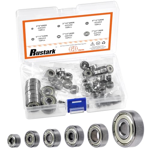 60Pcs 6 Sizes Carbon Steel Ball Bearing Deep Groove Ball Bearing Double Shielded Bearings for Furniture Wheels Skateboards Scooters