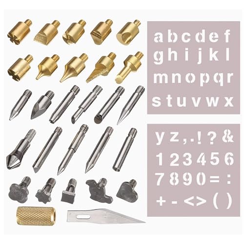 Wood Burning Letters, DIY Wood - burning Pen Engraving Soldering Tips, Compact Inner - heating Pyrography Tip Set, Engraving Soldering Iron , Heat - pressing and Trimming, Woodworking Tips, 28 Pieces