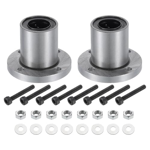 sourcing map LMF16UU Linear Ball Bearings 16mm Bore 28mm OD 37mm Length Round Flange Nickel Plated with Screws for CNC Machine 3D Printer 2pcs