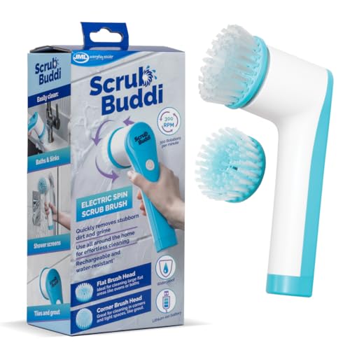 JML Electric Cleaning Brush - Electric Scrubber, Rechargeable, Cordless Power Scrubber with 2 Attachments, 300rpm Scrubbing Brush for Quick and Easy Cleaning of Bathrooms and Surfaces - Scrub Buddi