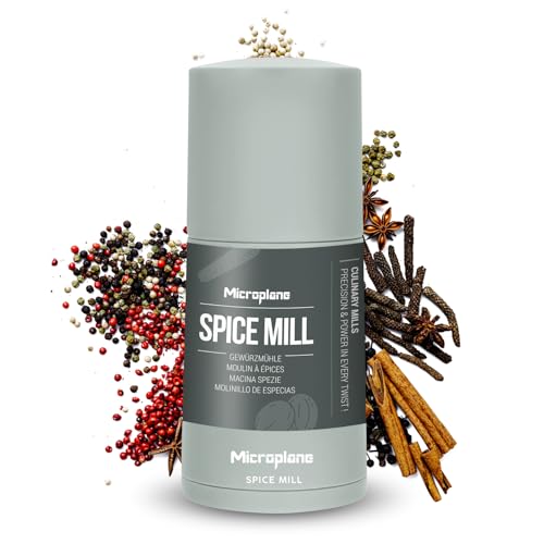 Microplane Spice Mill 2in1 – Sage Green | Manual Spice Mill with Ultra-Sharp Stainless-Steel Blade | Grates Nutmeg, Cinnamon, Tonka Bean, Indian Long Pepper, Nuts & More | Airtight Storage