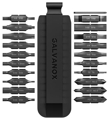 Galvanox 42 Tools Flat Bit-Kit Designed for Leatherman Multi-Tool Screwdrivers, [59-HRC] Industrial-Grade Hardened S2 Impact Steel, Set Includes Double-Sided Sheath Holder (Black)