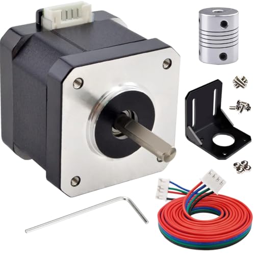 Nema 17 Stepper Motor 42 × 38mm DC 12V 3D Printer Stepper Motor 1.8° with 1m 2-Phase 4-Pin Wire Cable, Bracket, Coupling, for Creality CR-10 10S Ender 3 3D Printer/CNC Extruder/Y-axis