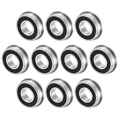 M METERXITY 10-Pack FR8-2RS Flanged Ball Bearing, 1/2" x 1-1/8" x 5/16" Double Rubber Shielded Chrome Steel (GCr15) Flange Rip Bearings for Wheelbarrow/Printer/Fax Machines/Power Tools 1/2" x 1-1/8" x 5/16"