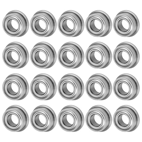 M METERXITY 20-Pack MF105ZZ Flanged Ball Bearing, 5 x 10 x 4mm Double Metal Shielded Chrome Steel (GCr15) Flange Rip Bearings for Wheelbarrow/Printer/Fax Machines/Power Tools 5mm x 10mm x 4mm