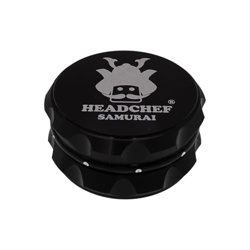 Headchef Samurai Herb Grinder, 62mm, 2-Part, Aluminium, Multiple Colours (Black) Black