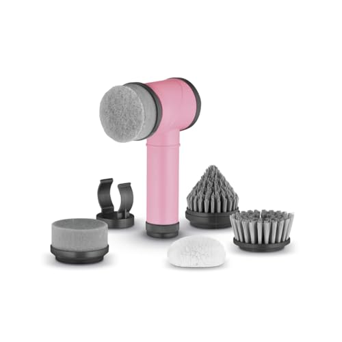 Swan x Lynsey TV's Queen of Clean 5-in-1 Cordless Spin Scrubber with 5 Cleaning Heads & Wall Holder, Rechargeable Scrubbing Brush, IPX5 Waterproof for Showers, Hobs & Tiles, Pink, SWFC1003QOCN