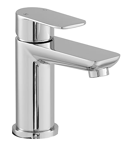 Basin Mixer Tap – Chrome Finish Single Lever Bathroom Sink Mixer | Deck Mounted, Hot & Cold Water | Modern Compact Tap with Flexible Connectors (Flat) Flat