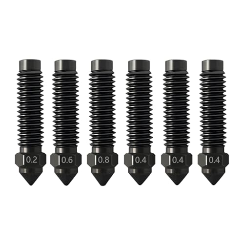 HzdaDeve 6pcs 0.2 mm 0.4 mm 0.6 mm 0.8 mm Hardened Nozzles for Centauri Carbon Stainless Steel Nozzle High Temperature Tip Wear Resistant Nozzles High Flow Hotend Extruder for Elegoo Carbon 3D Printer 5PK