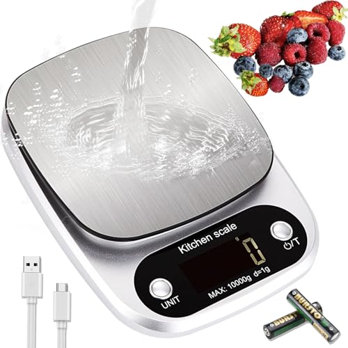 Kitchen Scales,Food Scale with Stainless Steel Platform,Precision 0.1g, Max 11Ib,USB Rechargeable Kitchen Scale,IPX6 Waterproof Digital Food Weighing Scales for Cooking, Baking,Weight Loss