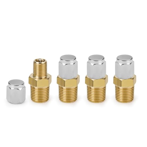 LELE LIFE 4 Pack 1/8" NPT Tank Valve with Airtight Metal Sealing Caps, Anti-Corrosion Brass Valve with Male NPT and Standard Core, for Air Compressor Tanks, 1/8" NPT