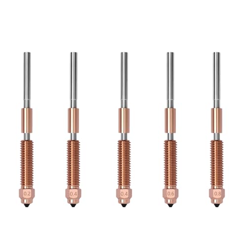 5PCS Quick-Swap Nozzle for Creality K1C, Titanium Copper Alloy Hardened Steel Nozzle, All-Metal Integrated High Temperature 0.2/0.4/0.6/0.8MM Nozzle Kits for K1C/Ender 3 V3 3D Printers for K1C (5PCS Muilt Size)