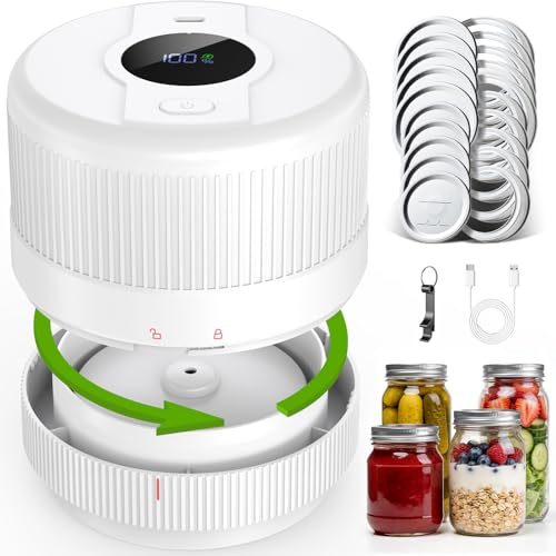 Mason Jar Vacuum Sealer Kit, Electric Mason Jar Sealer for Wide & Regular Mouth Mason Jars, Ideal for Pickles, Jam, Salad, Overnight Oats, Dry Food and Meal Prep Storage (White) White