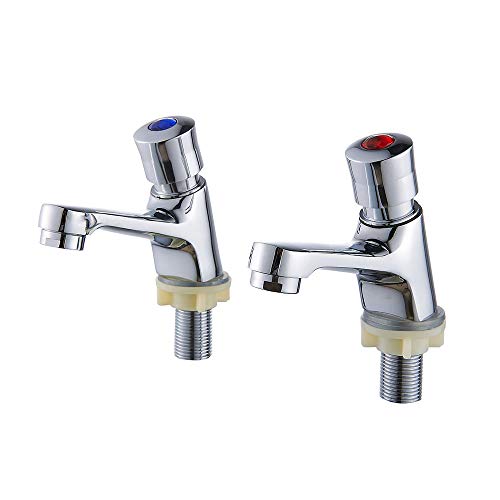 Basin Taps Pair, Chrome Brass Lever Bathroom Sink Taps Hot and Cold, G1/2 BSP Traditional Pillar Tap for Bathroom Basin Kitchen Cloakroom, Set of 2 Polished Faucets
