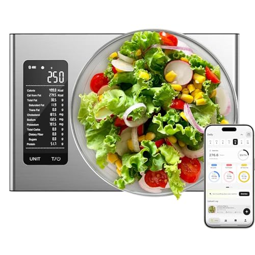 Ultrean Smart Food Kitchen Scales with Nutritional Calculator, Food Nutrition Scale, Digital Kitchen Scale with Calorie Counting for Weight Loss&Fitness, Stainless Steel, 22lb (Extra Large) Extra Large