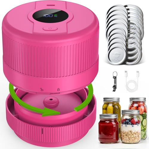 Mason Jar Vacuum Sealer Kit, Electric Mason Jar Sealer for Wide & Regular Mouth Mason Jars, Ideal for Pickles, Jam, Salad, Overnight Oats, Dry Food and Meal Prep Storage (Berry) Berry