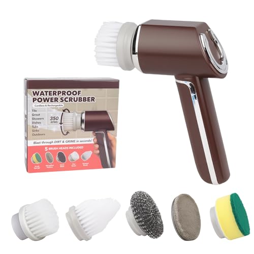 Handheld Electric Cleaning Scrubber, 5-in-1 Electric Spin Type-C Rechargeable Rotating Cleaning Brush Power Scrubber for Kitchen, Bathroom, Bathtub, Sink, Car, Wall, Floor