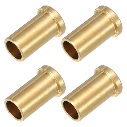 sourcing map 4PCS Flange Sleeve Bearings, 3/8" Bore x 1/2" OD x 1" Length, Self-Lubricating Brass Flange Bushings Sleeve, 9.5mm Bore x 12.7mm OD x 25.4mm Length 4
