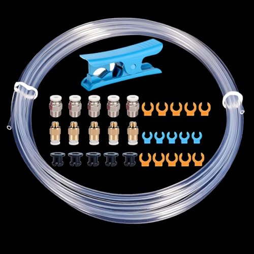 3 Meters PFA Tube Kit ID 2mm X OD 4mm,PTFE Teflon Bowden Clear Tube for 1.75mm Filament,3D Printer Transparent Tubing with PC4-M6 Connector X5,PC4-M10 Pneumatic Fittings X5,Bowden Collet X5. 3 Meters Kit
