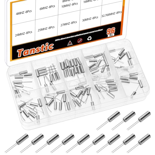 Tanstic 96pcs 3 x 8mm DIP Quartz Crystal Oscillators Resonators, 4/6/8/10/12/16/20/24/25/27/30/32.768MHZ Crystal Oscillator Passive Components for TV DVD MP3 MP4 Players and Car Electronics