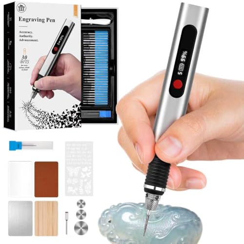 Updated Engraving Pen Ultimate Cordless Portable Tool for Artists & DIYers - Engrave 60+ Surfaces - Beginner Friendly - Rechargeable - Free 30 Bits & Mastery Guide
