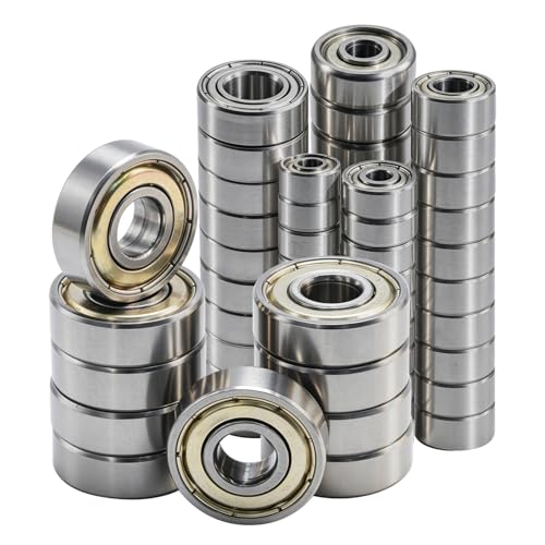 Hoypeyfiy 60Pcs 6 Sizes Carbon Steel Ball Bearings Assortment Kit, Double Shielded Deep Groove Bearings for Furniture Wheels, Skateboards, and Small Motors