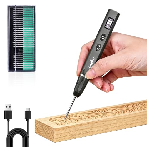 LIBERRWAY Engraving Pen, Cordless Rotary Tool with Power Display, 2-Speed 20000RPM Mini Engraver for Jewelry, Metal, Glass, Wood, Resin, DIY Beginner Friendly (‎30bits) 30bits