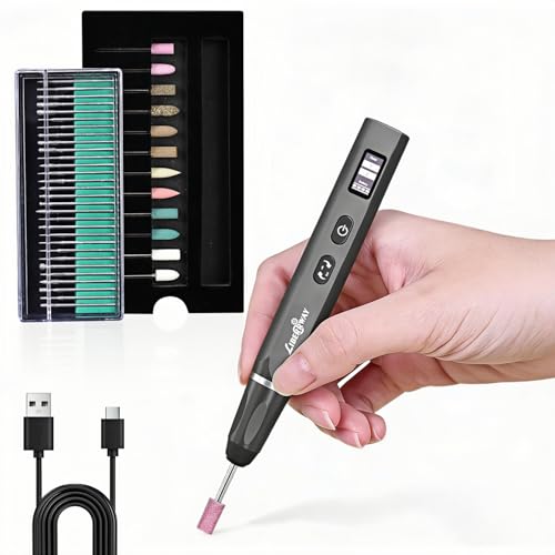LIBERRWAY Engraving Pen, Cordless Rotary Tool with Power Display, 2-Speed 20000RPM Mini Engraver for Jewelry, Metal, Glass, Wood, Resin, DIY Beginner Friendly (42bits)