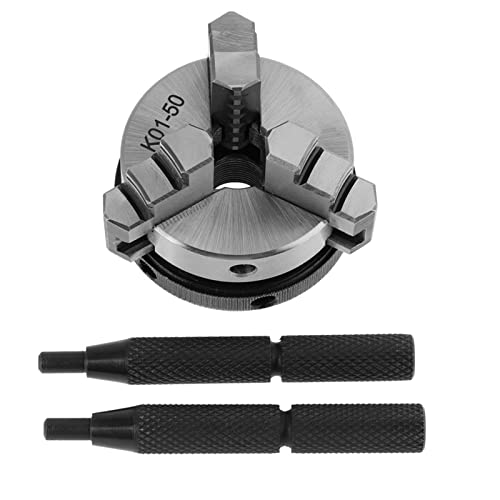 3 Jaw Self Centering Chuck 50mm, Precision Mini Metal Turning Tool for Small Benchtop Lathe, 1.97 Inch Workholding Device with Screw Rods, Hobby Machinist Accessory