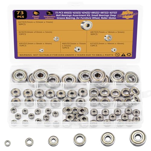 73Pcs Ball Bearings Kit, Carbon Steel, 6 Sizes 693ZZ-627ZZ for 3D Printers