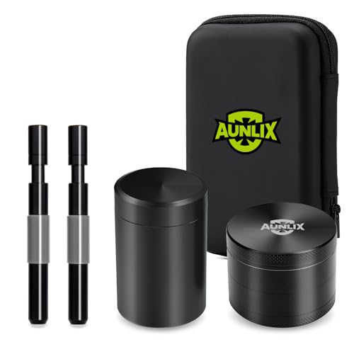 Spice Grinder Kit, Small Portable Spice Grinder with Storage Jar, Spring Tube, Grinder, Carry Case - Ideal for Families and Outdoors (Black)